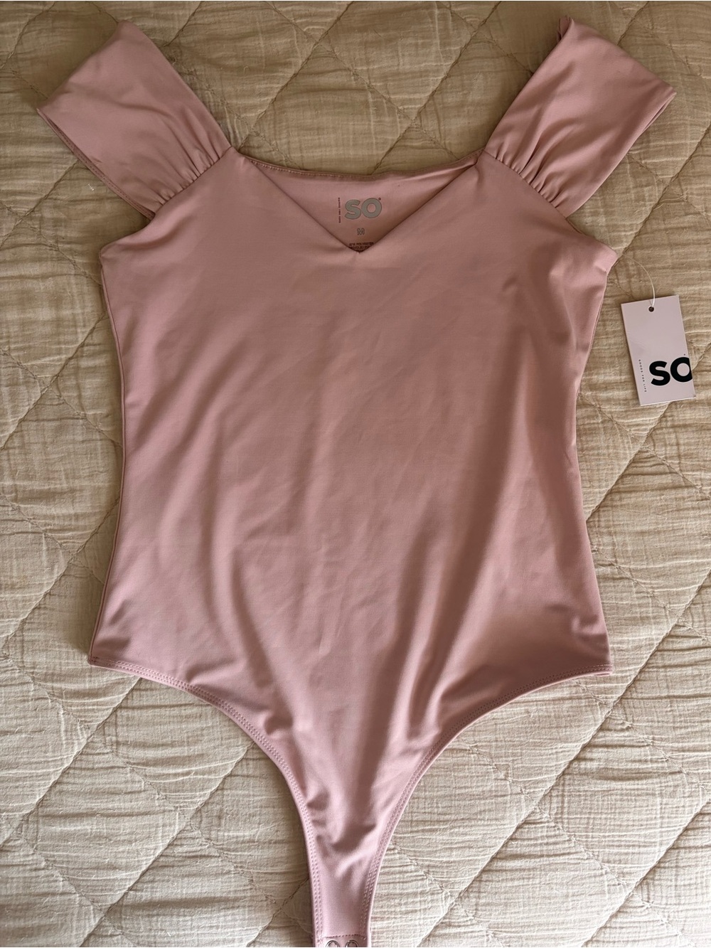 Kohl's SO Blush Pink Off-Shoulder V-Neck Bodysuit Medium